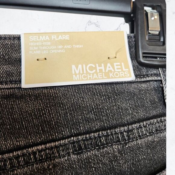 New Michael Michael Kors Selma $125 MSRP Dark Gray Wash Flare Jeans - Picture 5 of 7
